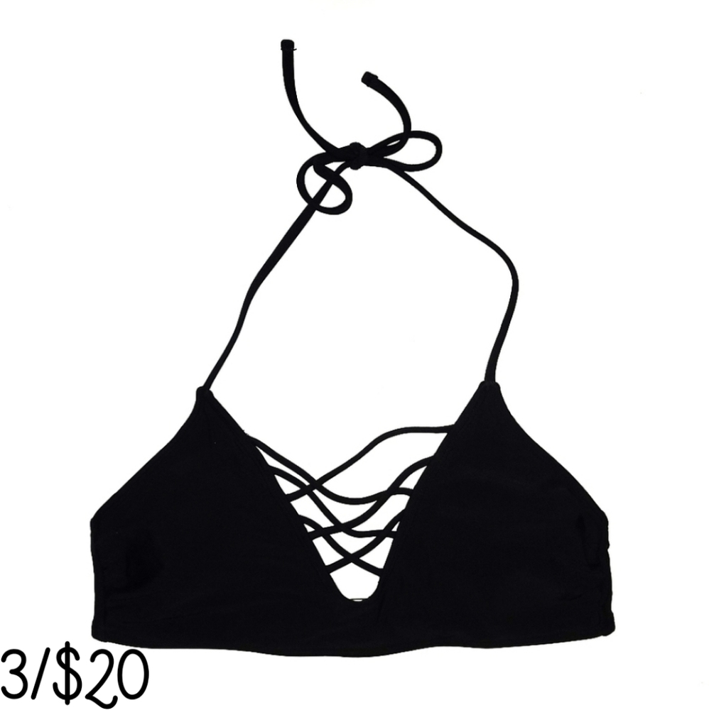 Xhilaration Strappy Black Halter Bikini Top Medium